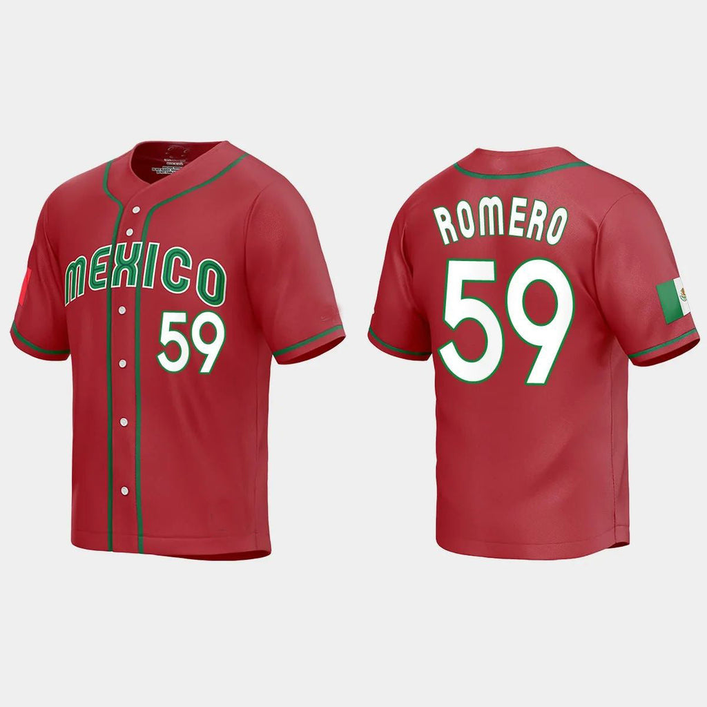 #59 JOJO ROMERO MEXICO BASEBALL 2023 WORLD BASEBALL CLASSIC REPLICA JERSEY C RED Stitches Baseball Jerseys