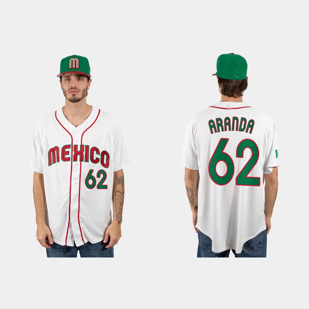 #62 JONATHAN ARANDA MEXICO BASEBALL 2023 WORLD BASEBALL CLASSIC JERSEY C WHITE Stitches Baseball Jerseys