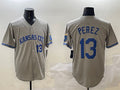 Kansas City Royals #13 Salvador Perez Gray 2024 Away Limited Stitched Baseball Jersey