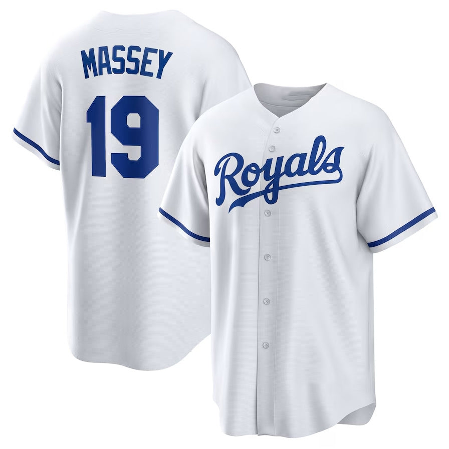 Kansas City Royals #19 Michael Massey Home Replica Jersey - White Stitched Baseball Jersey