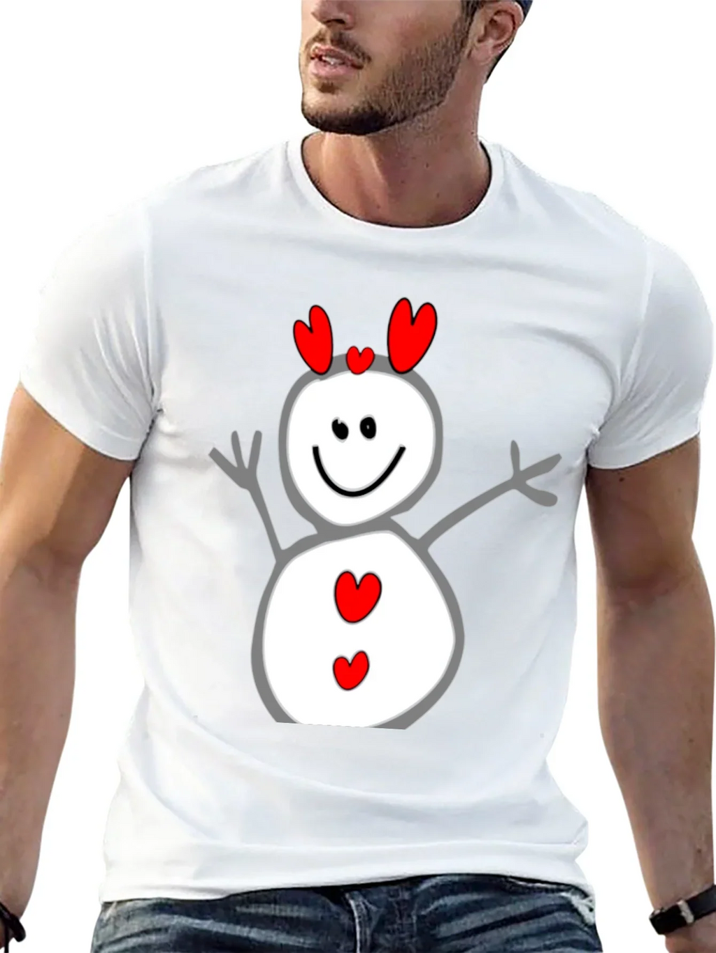 Heart Snowman Graphic Tee - Black Cotton Blend
