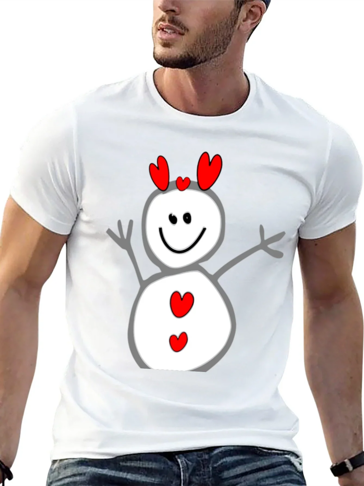 Heart Snowman Graphic Tee - Black Cotton Blend
