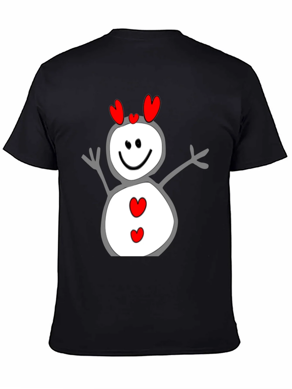 Heart Snowman Graphic Tee - Black Cotton Blend