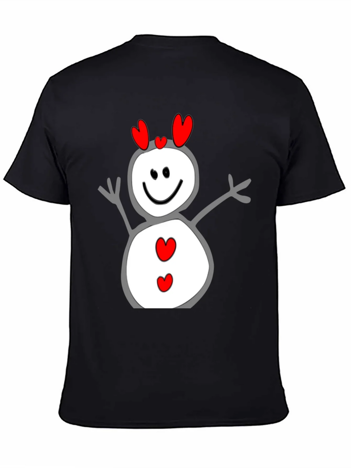 Heart Snowman Graphic Tee - Black Cotton Blend