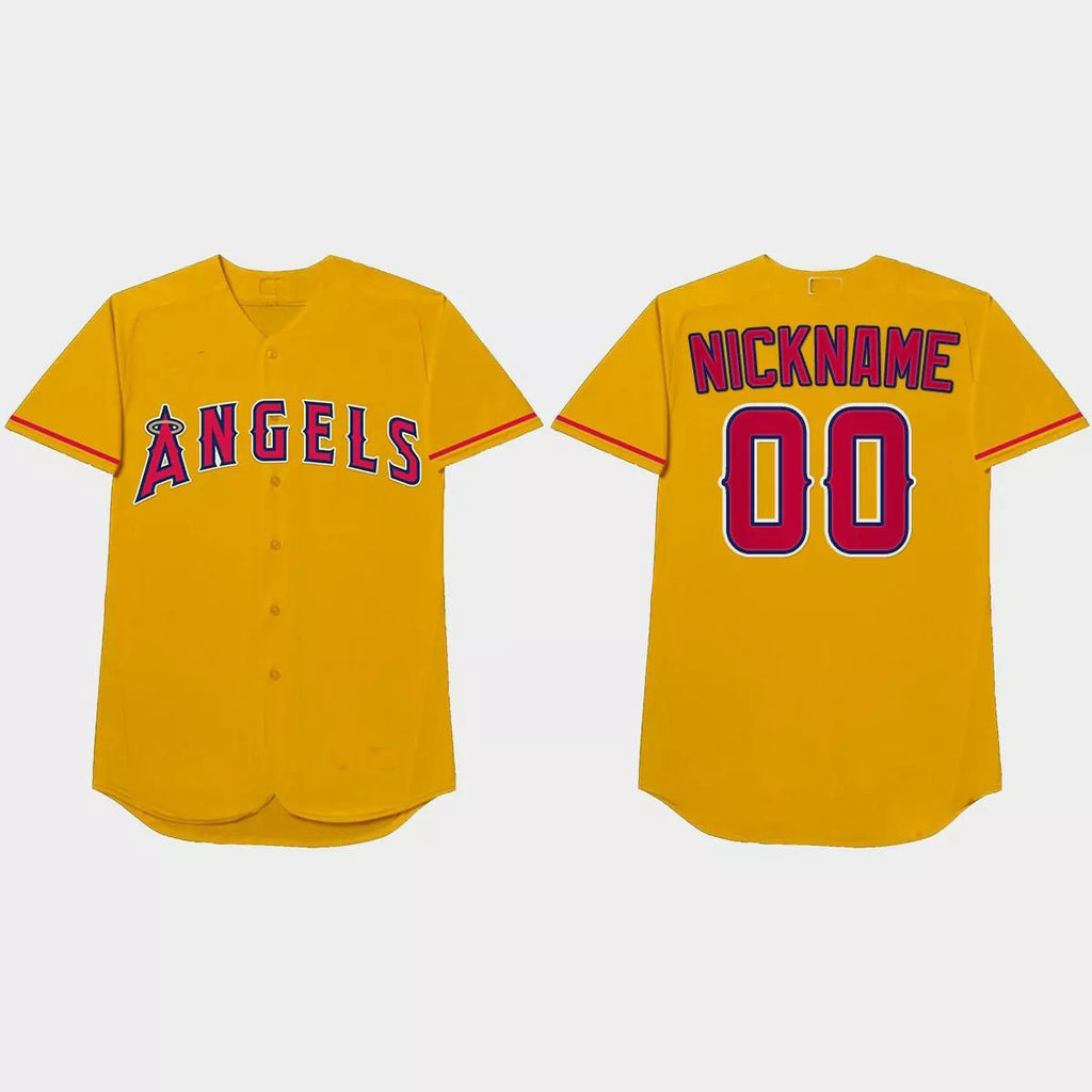 Custom Los Angeles Angels 2021 Players Weekend Nickname Jersey C Gold Stitched Baseball Jerseys