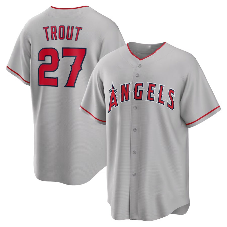 Los Angeles Angels #27 Mike Trout Road Replica Player Name Jersey - Silver Stitched Baseball Jersey