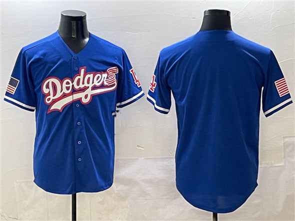 Los Angeles Dodgers Blank Royal With American Flag Patch Limited Stitched Baseball Jersey