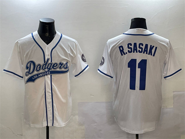 Los Angeles Dodgers #11 Roki Sasaki White With Patch Cool Base Stitched Baseball Jersey