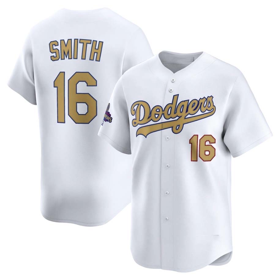 Los Angeles Dodgers #16 Will Smith White 2025 Gold Collection Limited Stitched Baseball Jersey