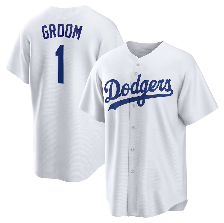Los Angeles Dodgers #1 Groom Home Replica Jersey - White Stitched Baseball Jersey