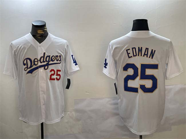 Los Angeles Dodgers #25 Tommy Edman White Gold Home Limited Stitched Baseball Jersey