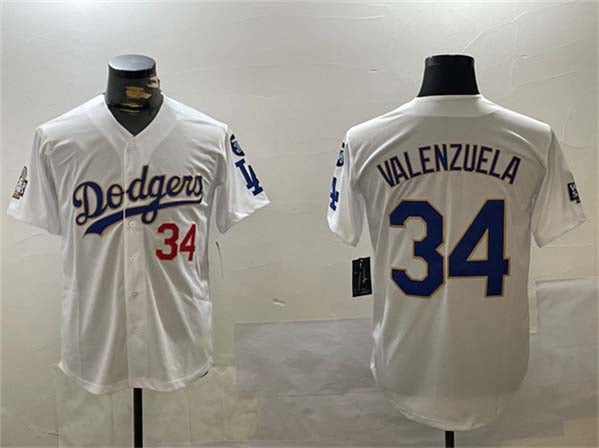 Los Angeles Dodgers #34 Toro Valenzuela White Gold 2024 World Series With Fernando Memorial Patch Home Limited Stitched Baseball Jersey