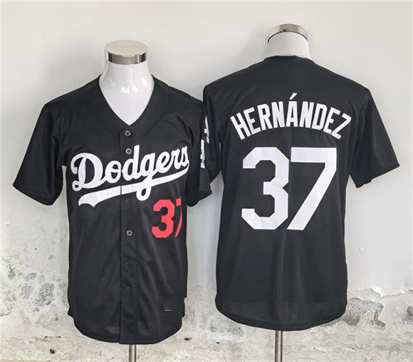 Los Angeles Dodgers #37 Teoscar Hern¨¢ndez Black Cool Base Stitched Baseball Jersey