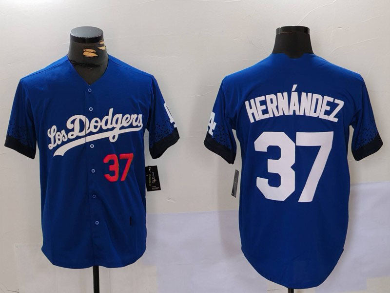 Los Angeles Dodgers #37 Teoscar Hern¨¢ndez Blue Cool Base Stitched Baseball Jersey