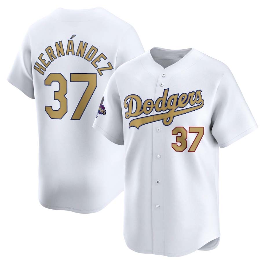 Los Angeles Dodgers #37 Teoscar Hernandez White 2025 Gold Collection Limited Baseball Jersey