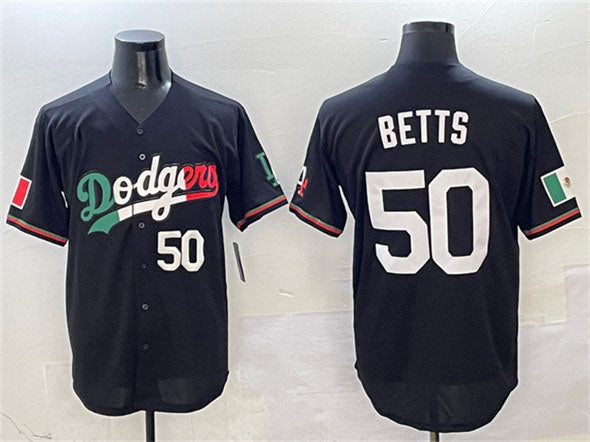Los Angeles Dodgers #50 Mookie Betts Black Mexico Flag Limited Stitched Baseball Jersey