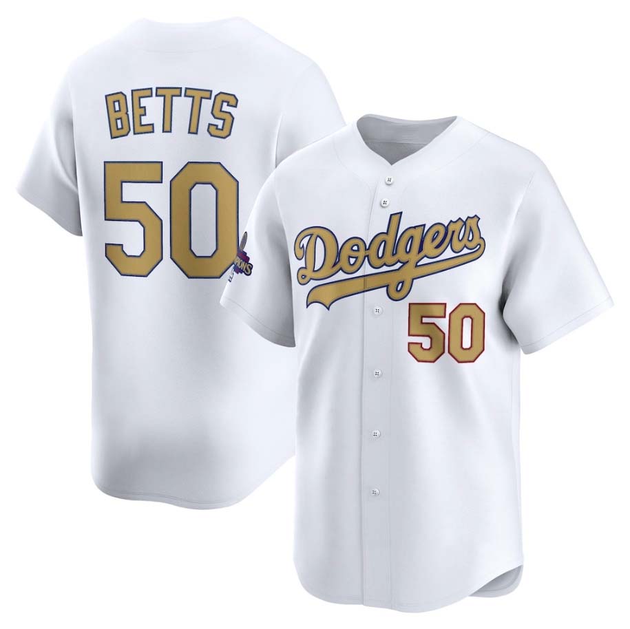 Los Angeles Dodgers #50 Mookie Betts White 2025 Gold Collection Limited Stitched Baseball Jersey