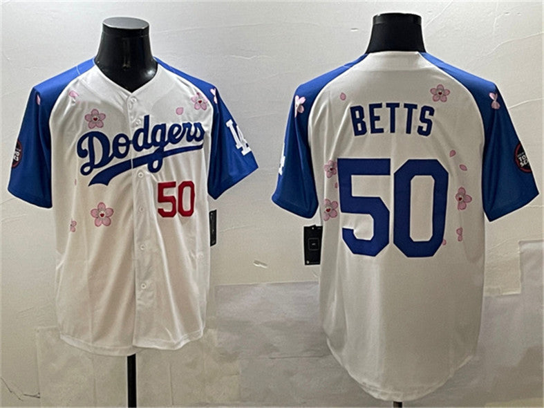 Los Angeles Dodgers #50 Mookie Betts White Royal 2025 Tokyo Series Limited Stitched Baseball Jersey