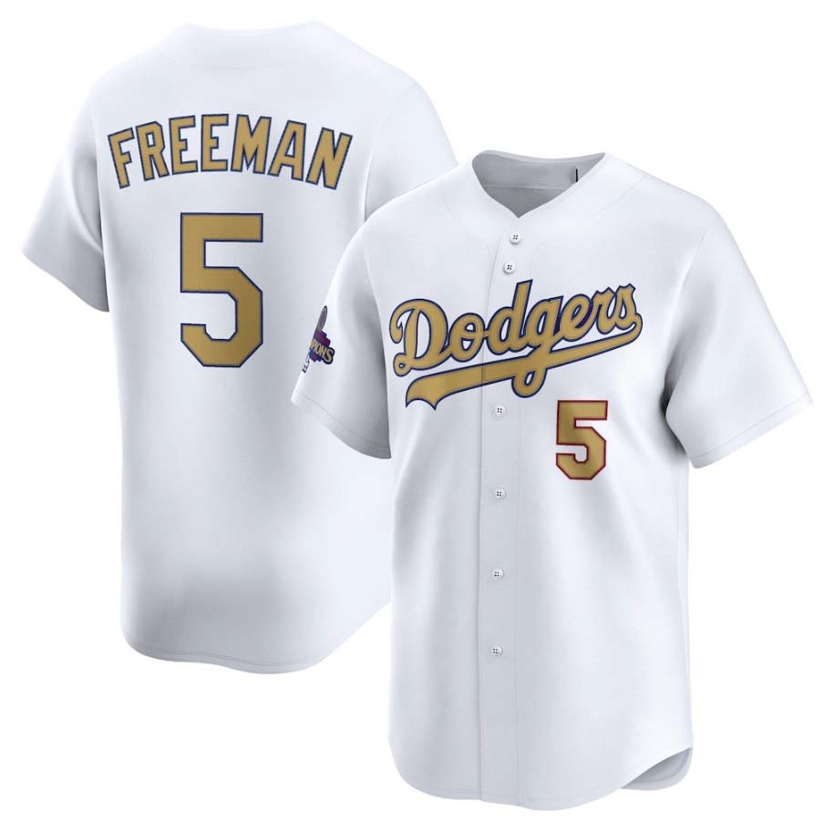 Los Angeles Dodgers #5 Freddie Freeman White 2025 Gold Collection Limited Stitched Baseball Jersey
