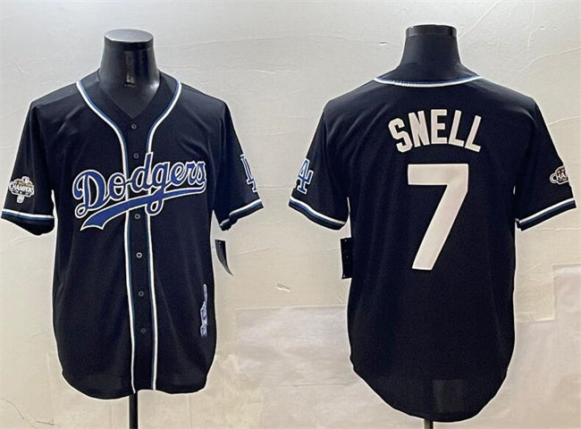 Los Angeles Dodgers #7 Blake Snell Black 2024 World Series Champions Cool Base Stitched Baseball Jersey