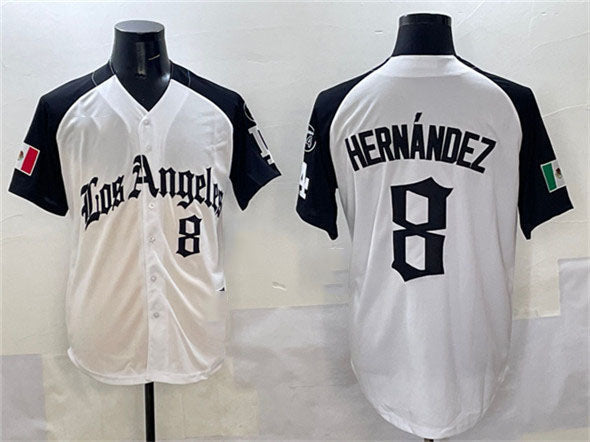 Los Angeles Dodgers #8 Enrique Hern¨¢ndez White Black Mexico 2025 LA Gothic Style With Fernando Patch Vapor Premier Limited Stitched Baseball Jersey