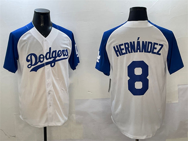 Los Angeles Dodgers #8 Enrique Hernandez White Blue Cool Base Stitched Baseball Jersey