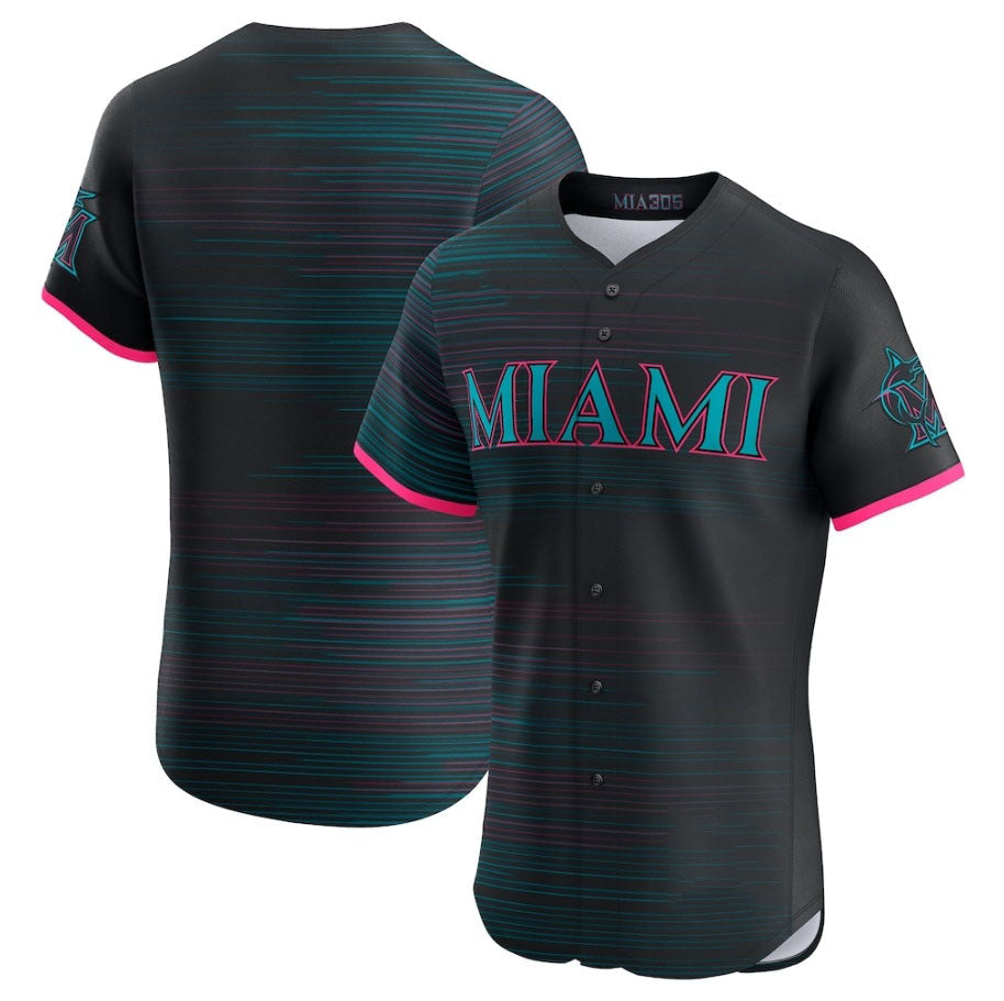 Miami Marlins Black 2025 City Connect Elite Stitched Baseball Jersey