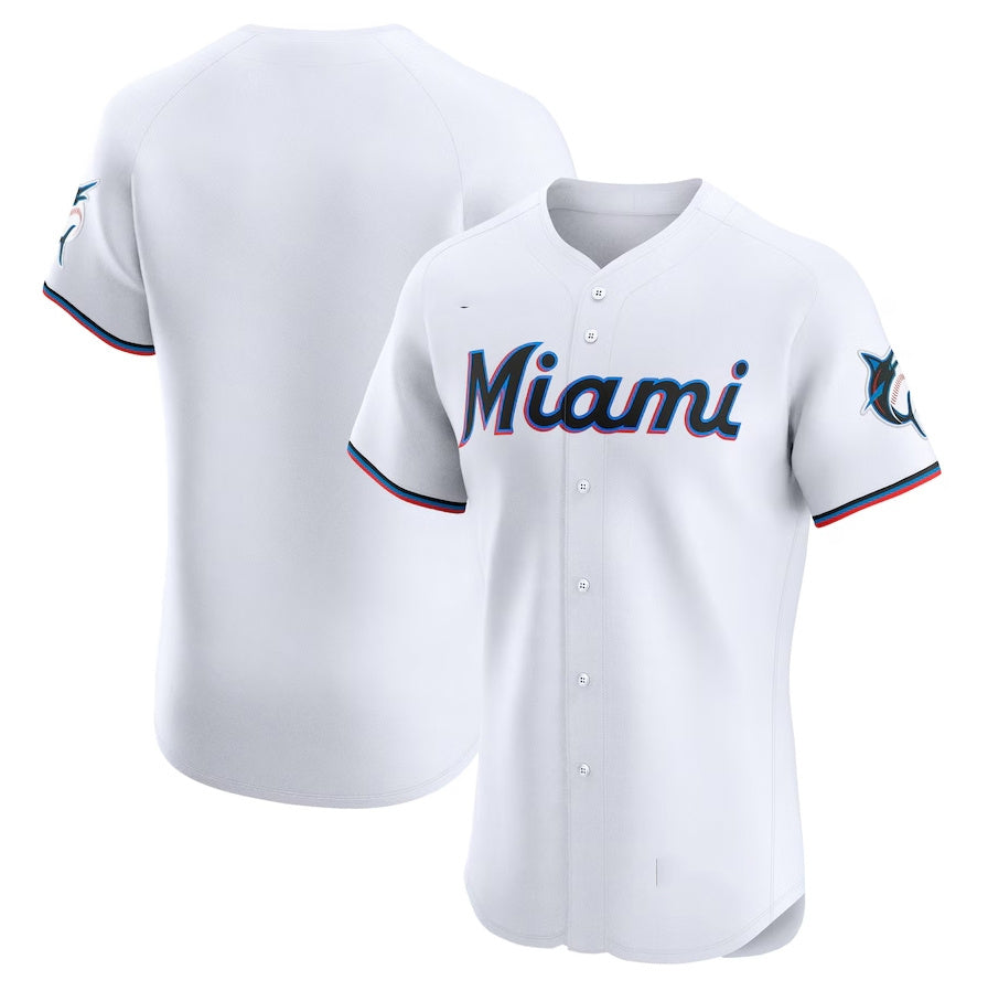 Miami Marlins Home Elite Jersey - White Stitched Baseball Jersey