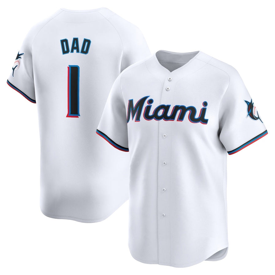 Miami Marlins #1 Dad Home Limited Jersey - White Stitched Baseball Jersey