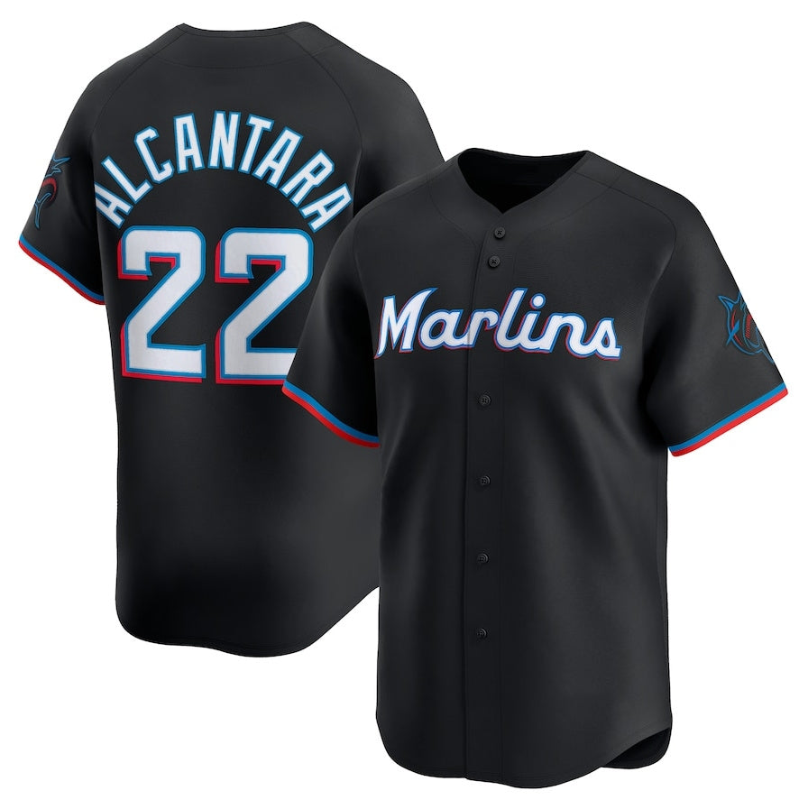 Miami Marlins #22 Sandy Alcantara Alternate Limited Player Jersey - Black Stitched Baseball Jersey
