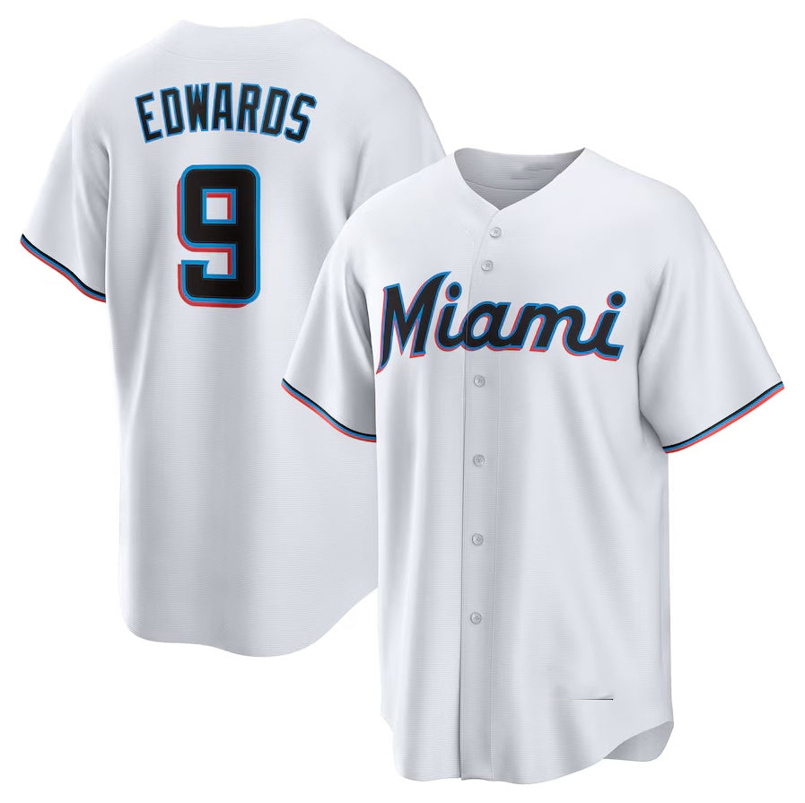 Miami Marlins #9 Xavier Edwards Home Replica Jersey - White Stitched Baseball Jersey