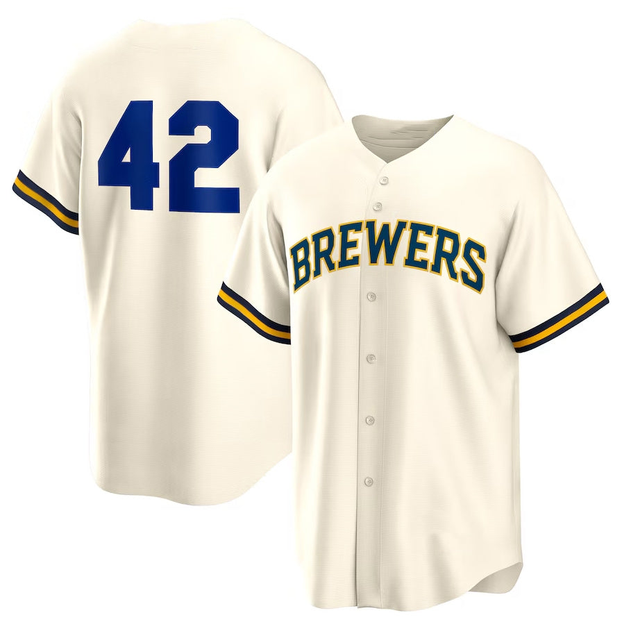 Milwaukee Brewers Home 2025 Jackie Robinson Day Replica Jersey - Cream Stitched Baseball Jersey
