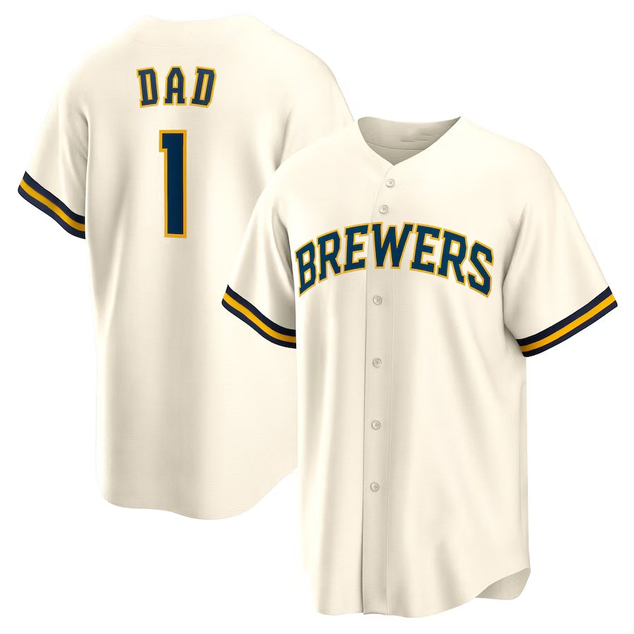 Milwaukee Brewers #1 Dad Home Replica Jersey - White Stitched Baseball Jersey