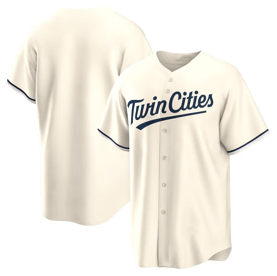 Minnesota Twins Alternate Replica Team Jersey - Cream Stitched Baseball Jersey