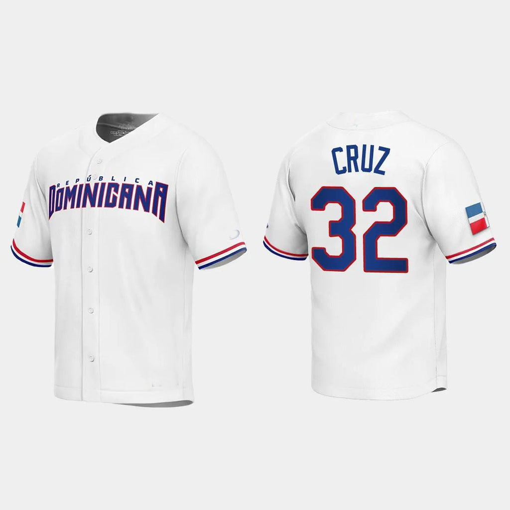 #32 NELSON CRUZ DOMINICAN REPUBLIC BASEBALL 2023 WORLD BASEBALL CLASSIC REPLICA JERSEY C WHITE Stitches Baseball Jerseys