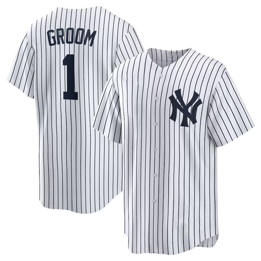 New York Yankees #1 Groom Home Replica Jersey - White Stitched Baseball Jersey