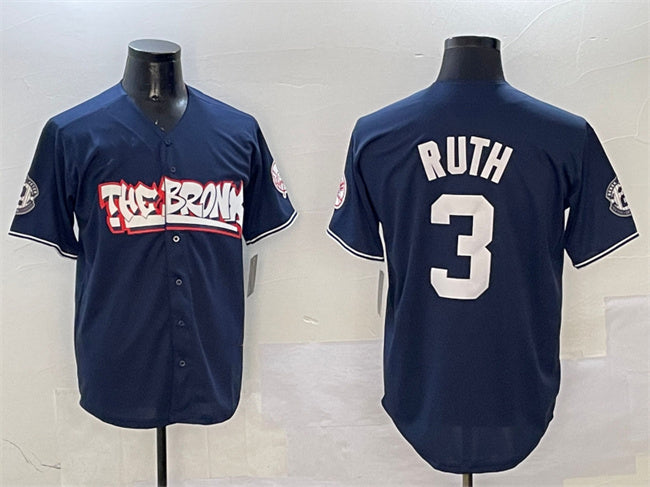New York Yankees #3 Babe Ruth Navy Bronx Graffiti Vapor Limited Stitched Baseball Jersey