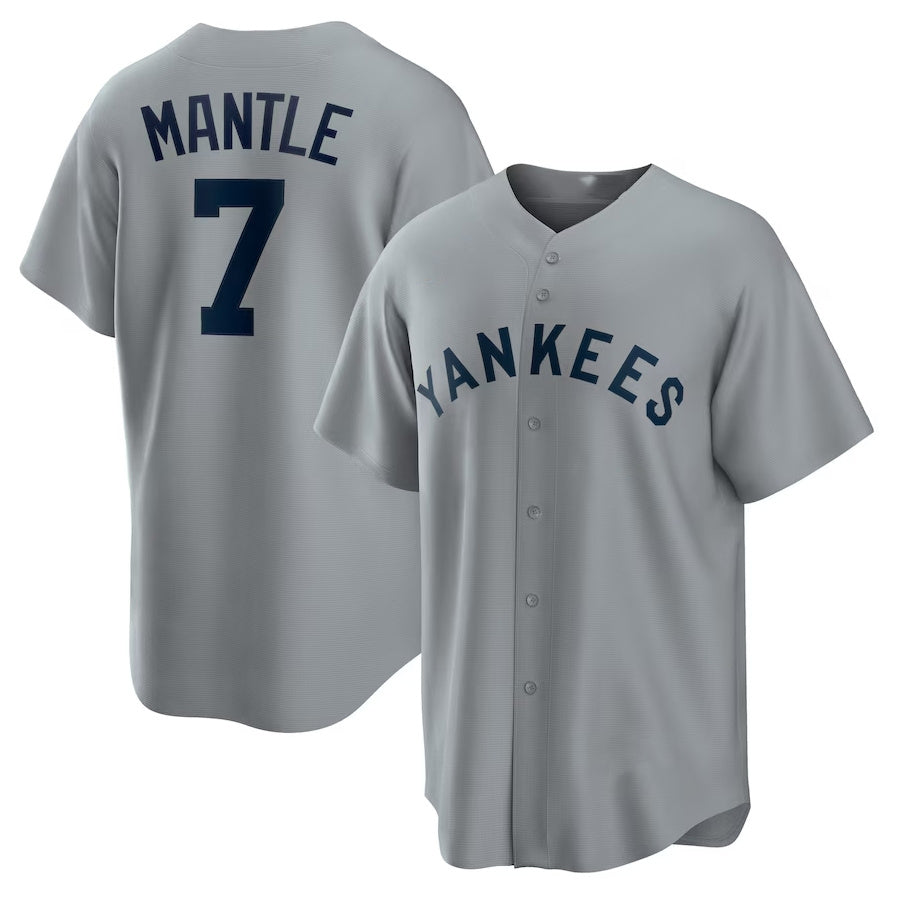New York Yankees #7 Mickey Mantle Road Cooperstown Collection Player Jersey - Gray Stitched Baseball Jersey