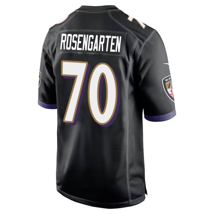 B.Ravens #70 Roger Rosengarten Black Game Jersey Stitched American Football Jerseys