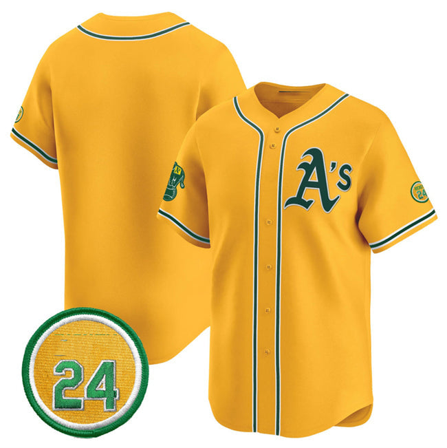 Oakland Athletics Blank Yellow 2024 Limited With Rickey Henderson Patch Stitched Baseball Jersey