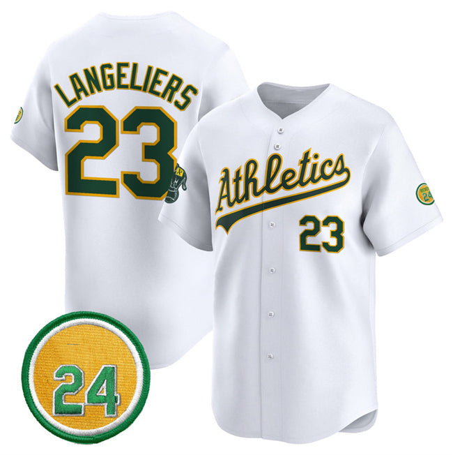 Oakland Athletics #23 Shea Langeliers White 2024 Home Limited With Rickey Henderson Patch Stitched Baseball Jersey