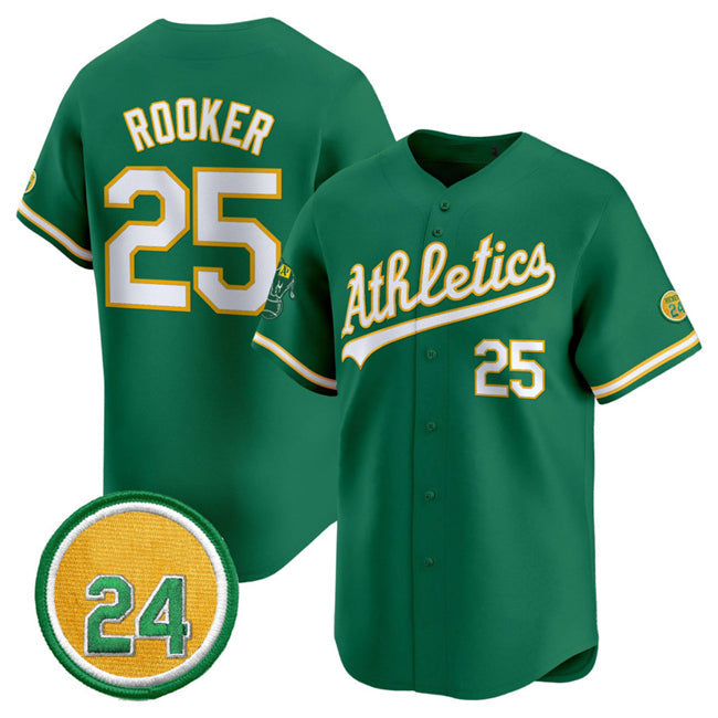 Oakland Athletics #25 Brent Rooker Green 2024 Limited With Rickey Henderson Patch Stitched Baseball Jersey