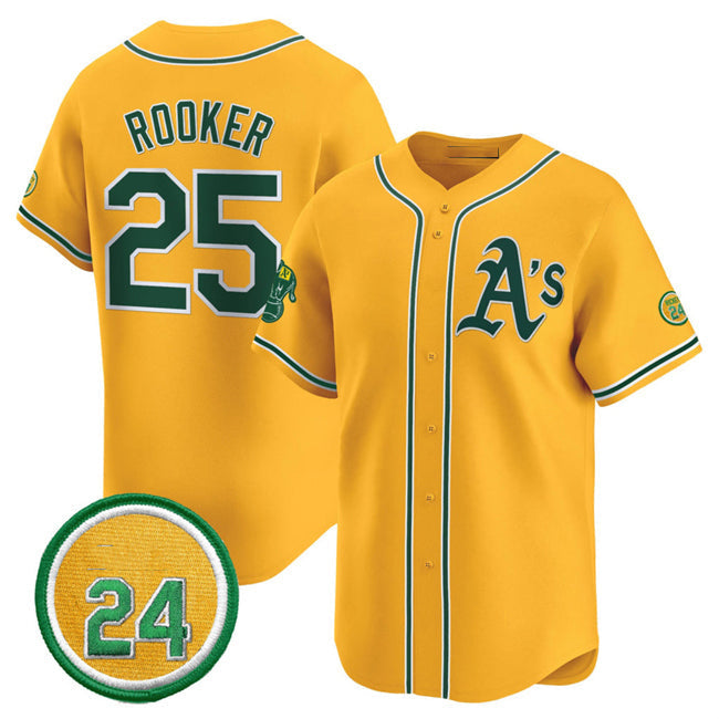 Oakland Athletics #25 Brent Rooker Yellow 2024 Limited With Rickey Henderson Patch Stitched Baseball Jersey