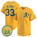 Oakland Athletics #33 JJ Bleday Yellow 2024 Limited With Rickey Henderson Patch Stitched Baseball Jersey