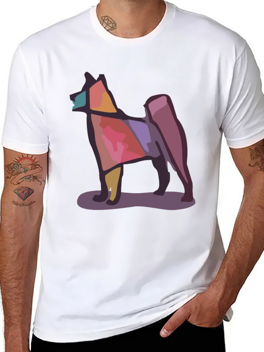 Geometric Dog Graphic Tee - Modern Style