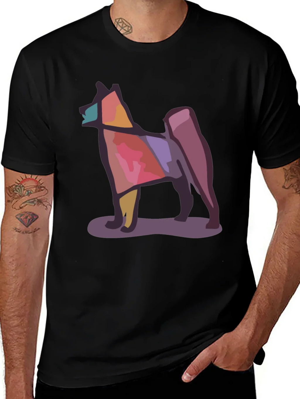 Geometric Dog Graphic Tee - Modern Style