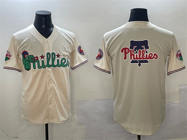Philadelphia Phillies Team Big Logo Cream Phanatic Limited Stitched Baseball Jersey