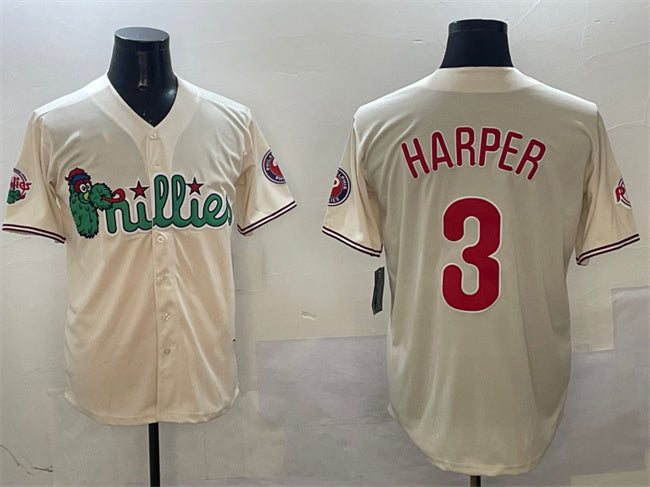 Philadelphia Phillies #3 Bryce Harper Cream Phanatic Limited Stitched Baseball Jersey