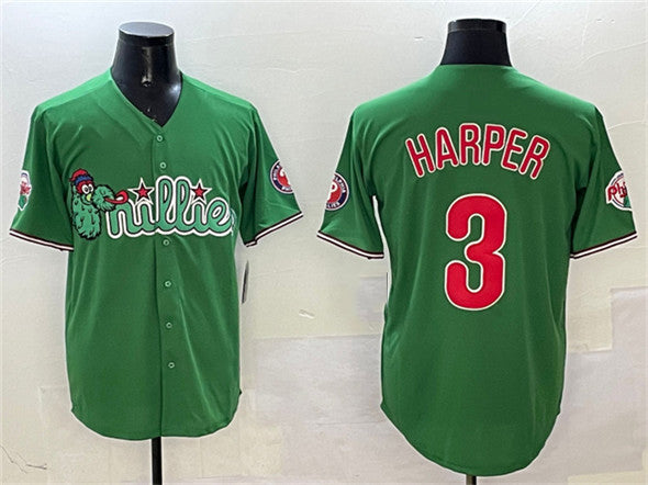 Philadelphia Phillies #3 Bryce Harper Green Phanatic Limited Stitched Baseball Jersey