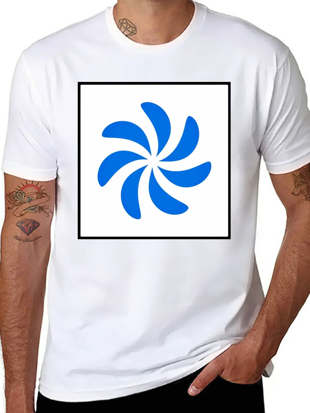 Stylish Black T-Shirt with Abstract Blue Swirl Design